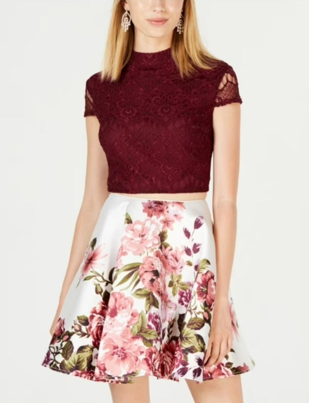 City Studio Lace Floral Print Blouse and Skirt Set Co-Ord Sets Co-Ord Sets
